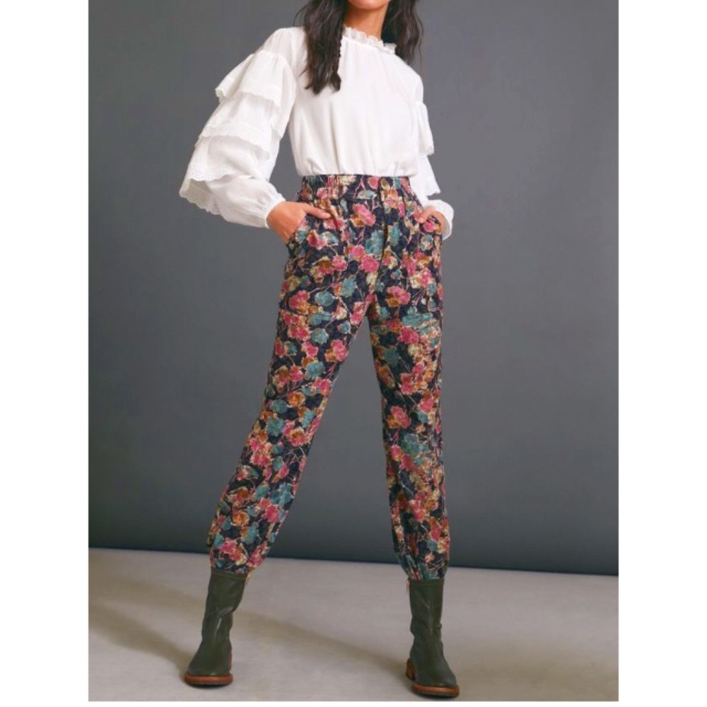 Anthropologie Corduroy Floral Joggers